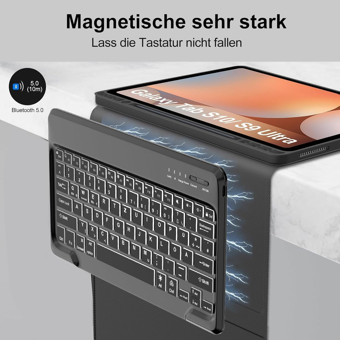 Für Tab S10 Ultra 14.6" Tastaturhülle mit Beleuchtung QWERTZ | Für Samsung Galaxy Tab S10 Ultra Tast