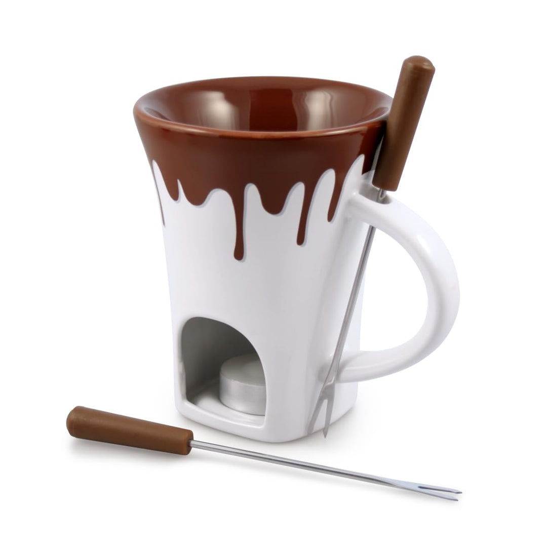 4 tlg. Schokofondueset mini, Kleines Fondue, Schokofondue, Fonduetasse, Tasse, Gabeln, Teelichtfondu