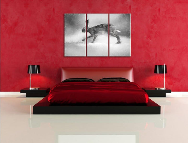Pixxprint hoppelnder Hase als Leinwandbild/Grösse: 3 Teilig (120x80) cm/Wandbild/Kunstdruck/fertig b