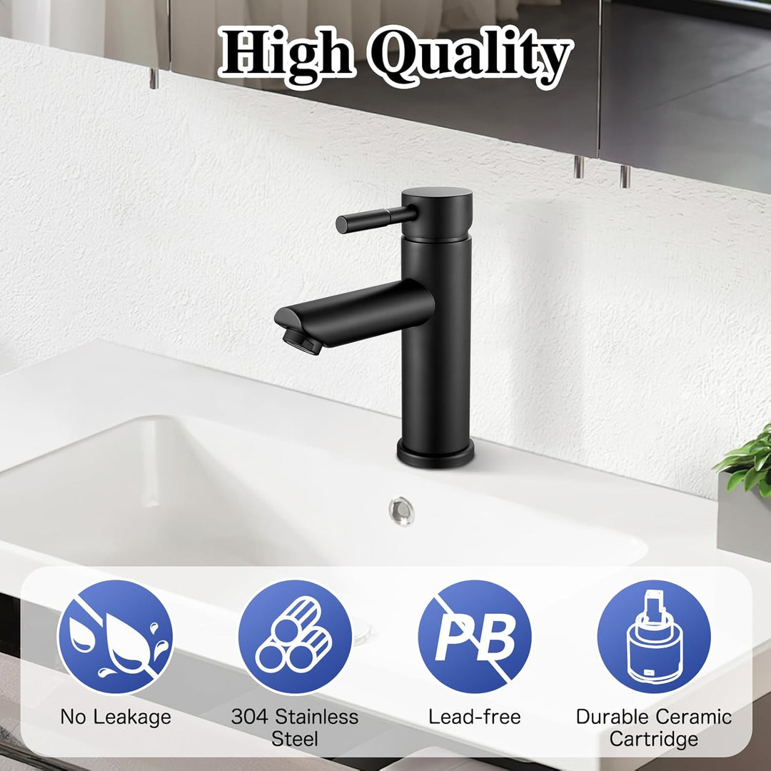 kisimixer Wasserhahn Bad Schwarz, 304 Edelstahl Waschtischarmatur Mischbatterie Waschbecken Armature
