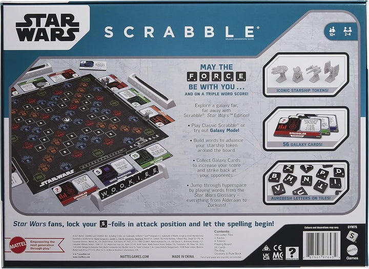 â€‹Mattel Games Scrabble Star Wars Edition Family Board Game with Galaxy Cards & Spacecraft Mover Pi