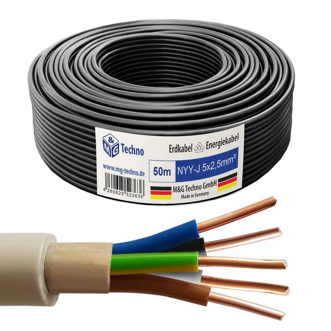 OKSI 10m NYY-J 5x2,5 mm² Erdkabel Elektrokabel Beton und Freien Kupfer Made in Germany, 10m NYY-J 5x