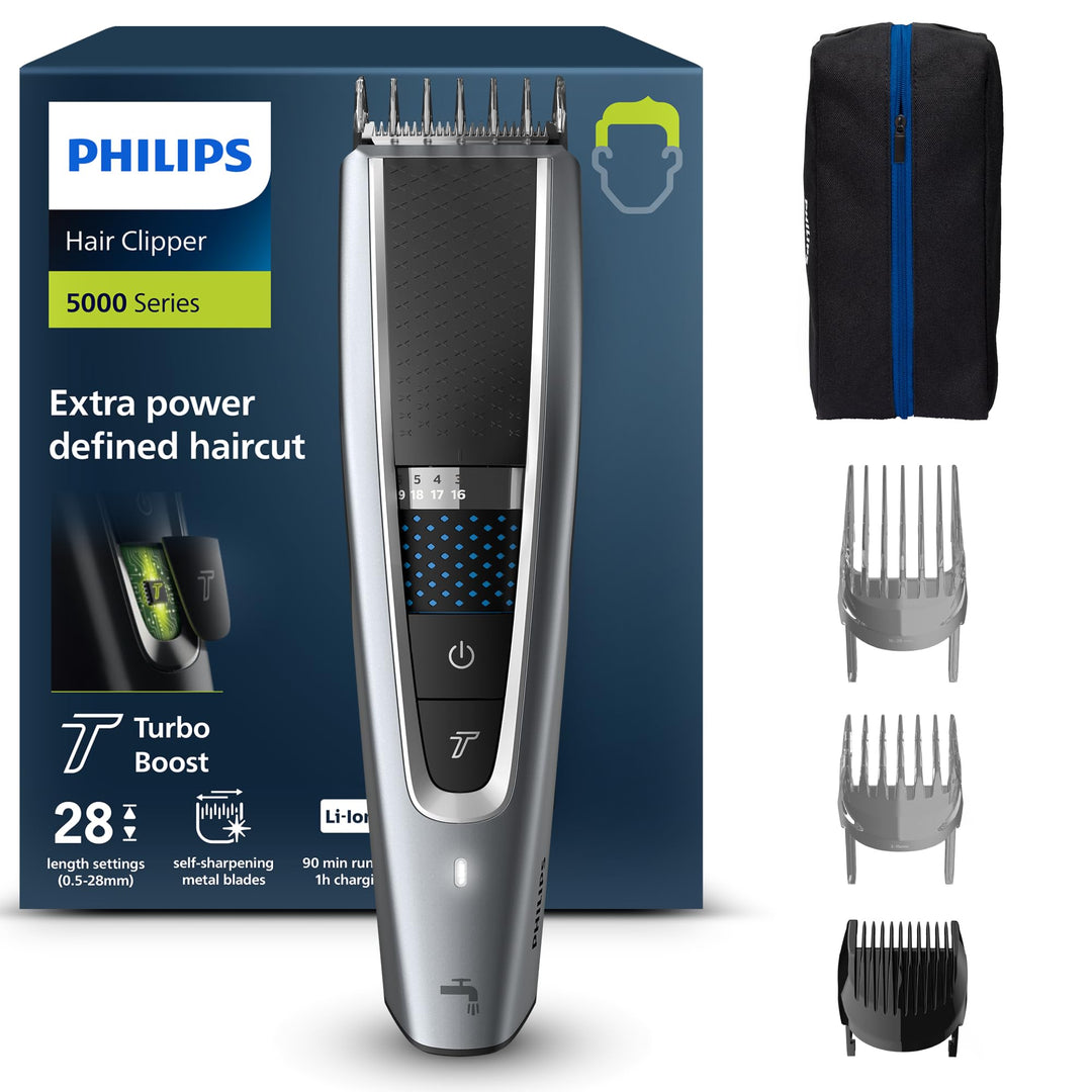 Philips HC5630/15 Haarschneider Series 5000 mit 28 Längeneinstellungen, 3 Kammaufsätzen und Turbo Mo