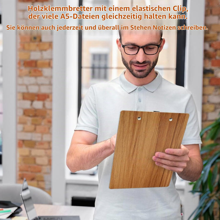 A5 Klemmbrett Holz,6 Stück Klemmbrett Schreibbrett mit Metalklemme,A5 Schreibplatte Klemmbretter Zwi