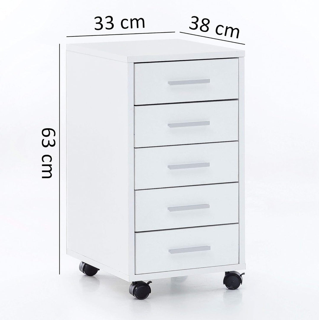 Schubladenschrank ITTER Holz: 5 Schubladen, Rollen, melaminharzbeschichtet - KADIMA DESIGN. Farbe: W