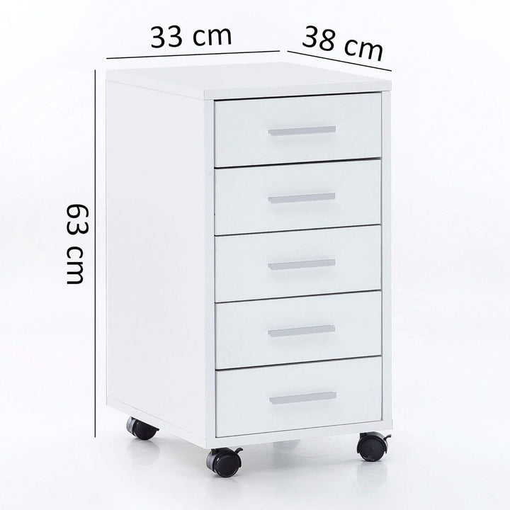 Schubladenschrank ITTER Holz: 5 Schubladen, Rollen, melaminharzbeschichtet - KADIMA DESIGN. Farbe: W