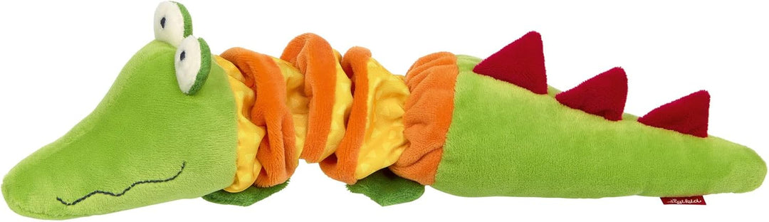 SIGIKID 42956 Rattel Krokodil, PlayQ Lernspielzeug, Plüschtier mit Vibrations-Rassel: spielen, erken
