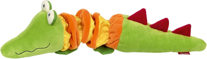 SIGIKID 42956 Rattel Krokodil, PlayQ Lernspielzeug, Plüschtier mit Vibrations-Rassel: spielen, erken