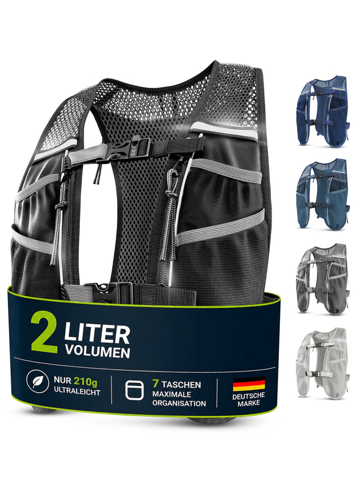 SASMO® Laufweste Damen & Herren 5L / 2L | Running Vest - Ultraleicht & atmungsaktiv| Laufrucksack Da