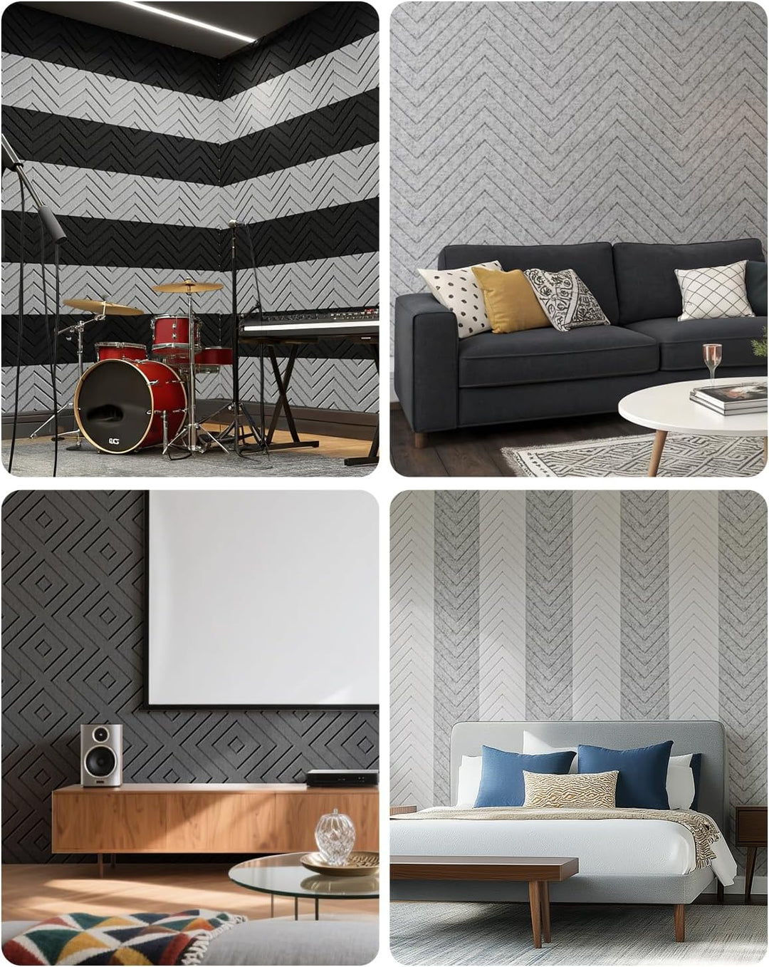 Soundsbay 12St. Akustikpaneele Selbstklebend, DIY Akustikplatten aus Polyester zur Wandpaneele, Scha