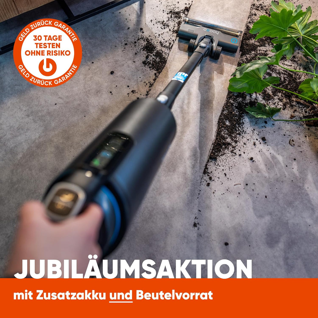 hoogo BS5 Akkustaubsauger mit Beutel | kabellos | 400W | Akkusauger mit HEPA Filter für Allergiker u
