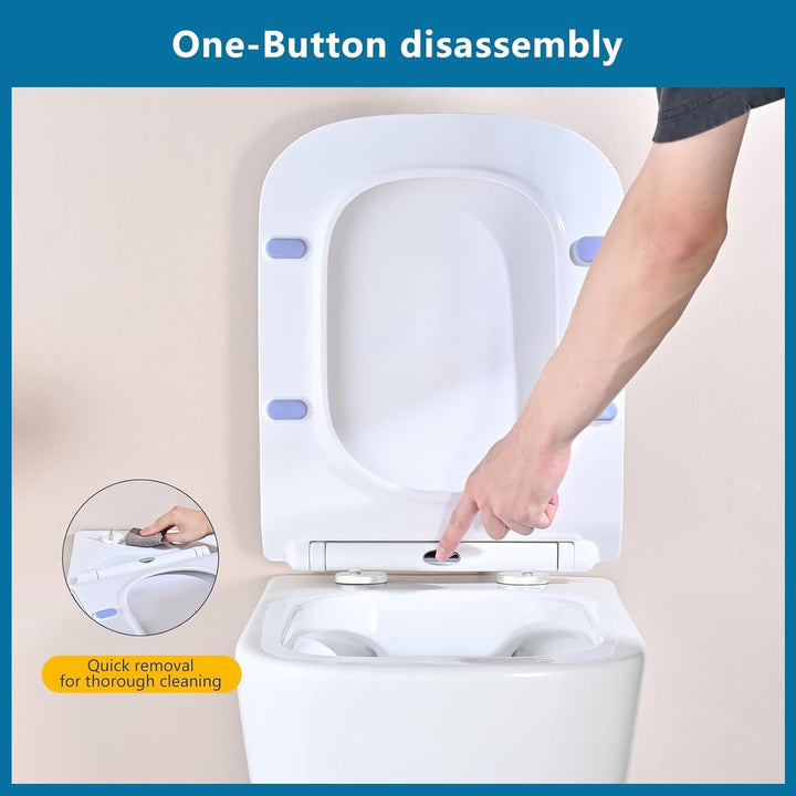 Toilettendeckel mit Absenkautomatik Eckig Form, Slim Klodeckel Duroplast, WC-Sitz mit Schnellverschl