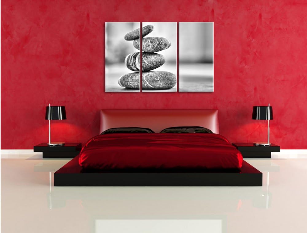 Pixxprint Monocrome, Zen Steinturm 3-Teiler Leinwandbild 120x80 Bild auf Leinwand