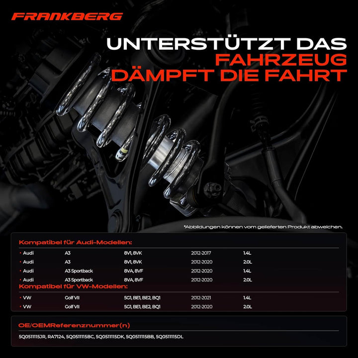 Frankberg 2x Federn Fahrwerksfeder Hinterachse Kompatibel mit Golf VII 5G1 A3 Sportback 8VA 2012-202