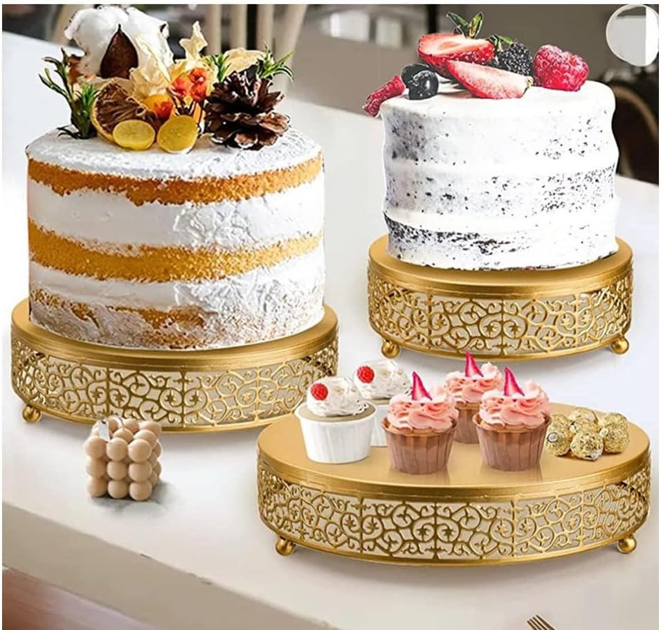 3Pcs Tortenständer, Goldener runder Metall Kuchenständer Cupcake Halter für Partys, Keks Dessert Tel