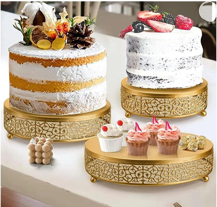 3Pcs Tortenständer, Goldener runder Metall Kuchenständer Cupcake Halter für Partys, Keks Dessert Tel