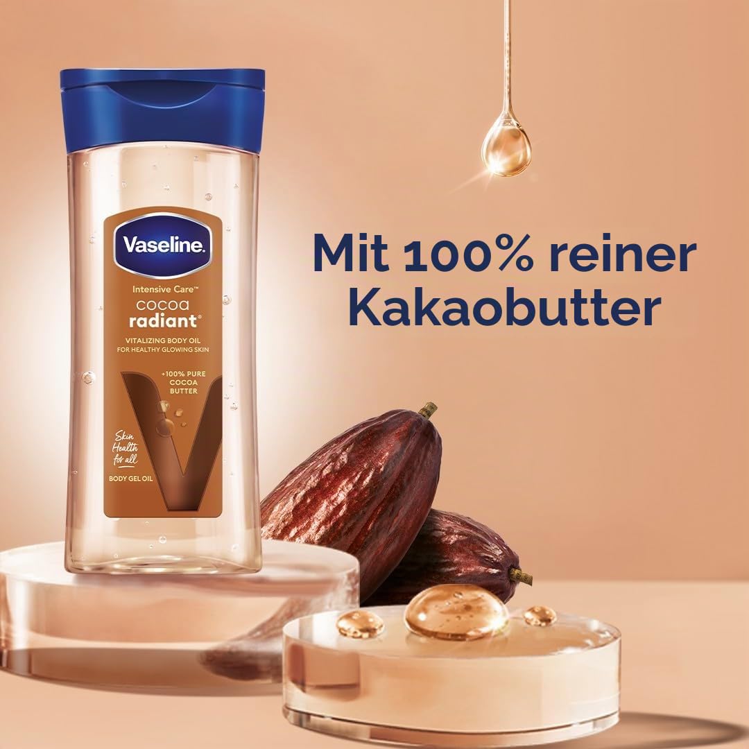 Vaseline Intensive Care Cocoa Radiant für strahlende Haut, Körpergelöl mit reiner Kakaobutter + rege