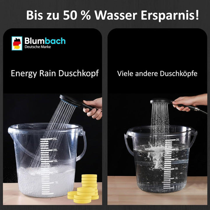 Duschkopf schwarz Energy Rain mit 9 Strahlarten, Shower Head, Duschbrause, Handbrause Dusche Brausek