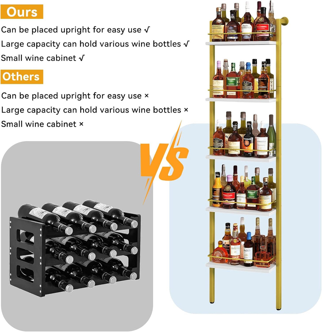 YMYNY 5-Tier freistehende Weinregale, Liquor Flasche Display Regal mit Zäunen, Wand montierte schwim