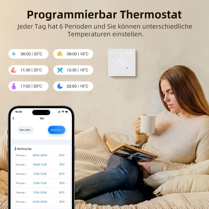 Thermostat Für Elektrische Fussbodenheizung, Smart WiFi Programmierbar Raumthermostat Unterstützen A