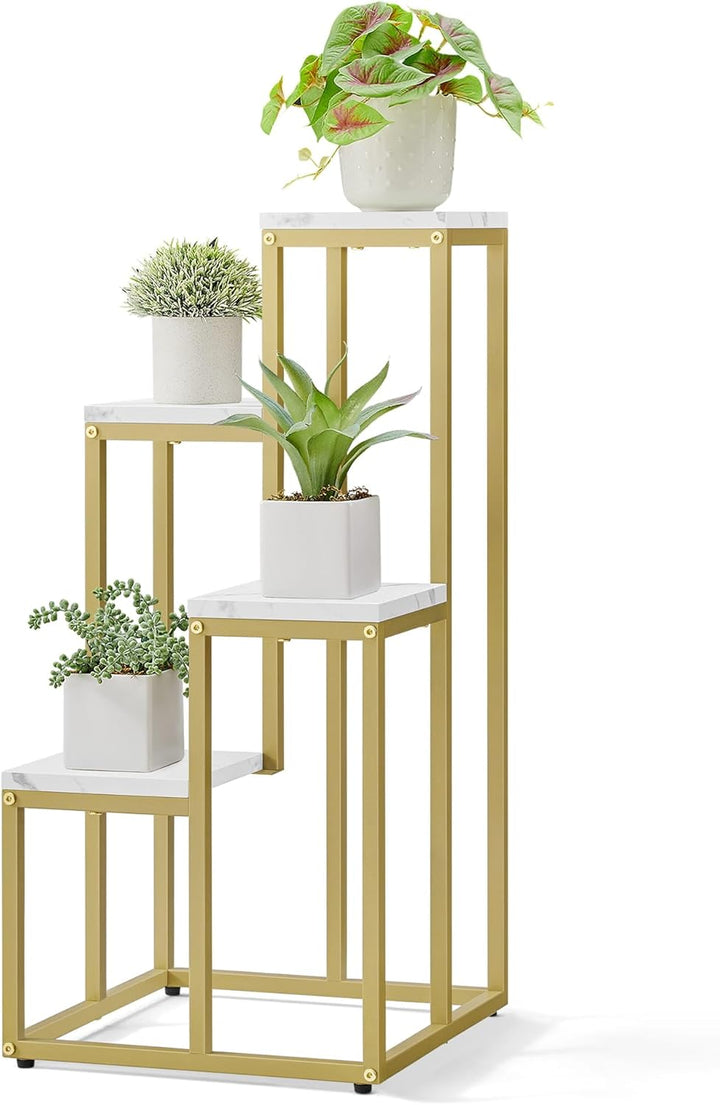 Home Collective Blumentopfregal mit 4 Ebenen in Marmor mit goldenen Beinen für Wohnzimmer Schlafzimm