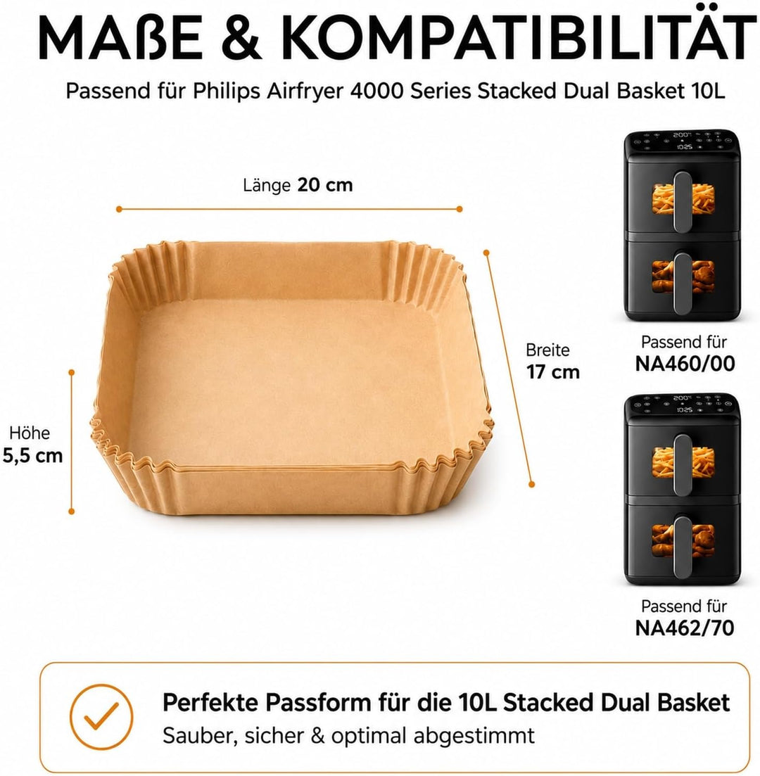 240 Stück Airfryer Backpapier kompatibel mit Philips Airfryer 4000 Series NA460/NA462 10 L – Heisslu