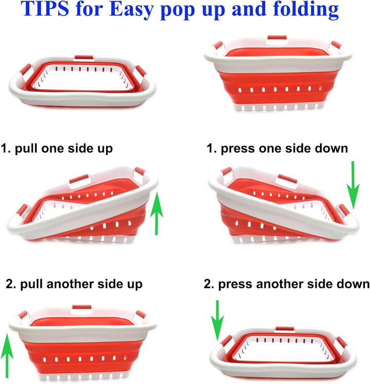 SAMMART 41L Collapsible 3 Handled Plastic Laundry Basket - Foldable Pop Up Storage Basket/Organizer