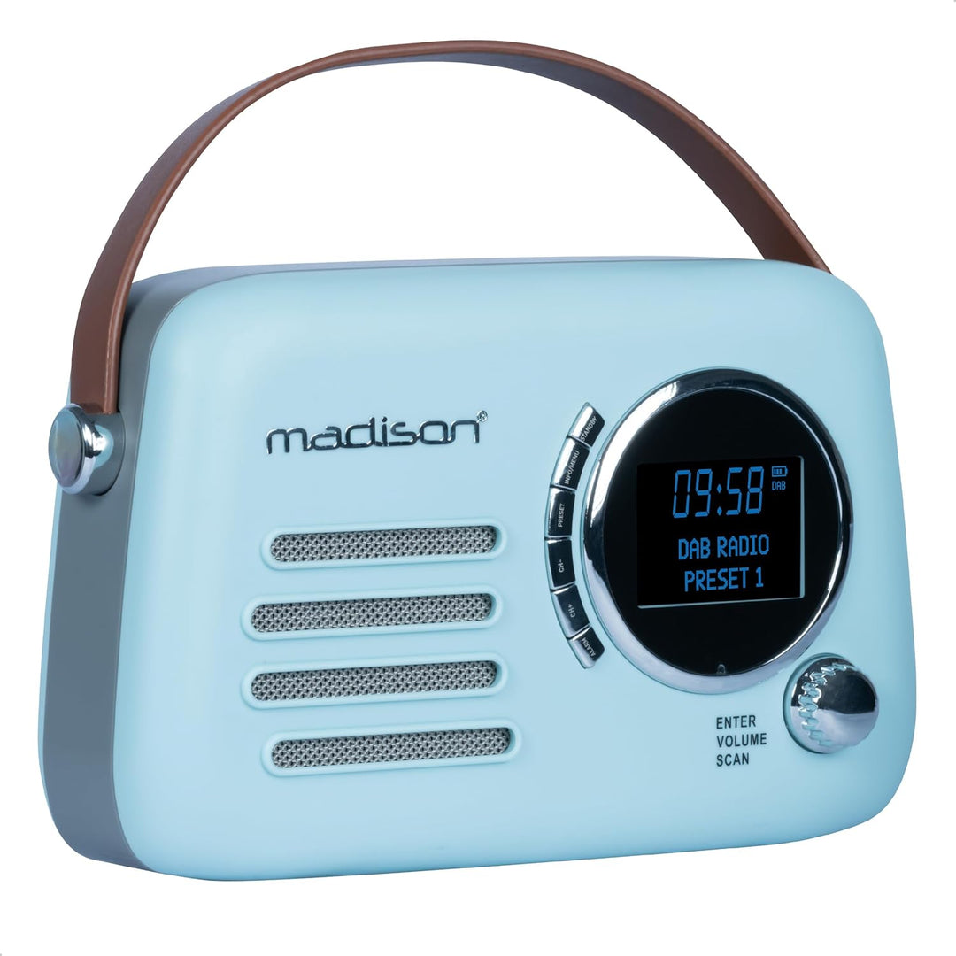 Madison - FREESOUND-VR30BL-DAB - Vintage DAB+ Radio mit langer Akkulaufzeit - DAB+, FM, Bluetooth &