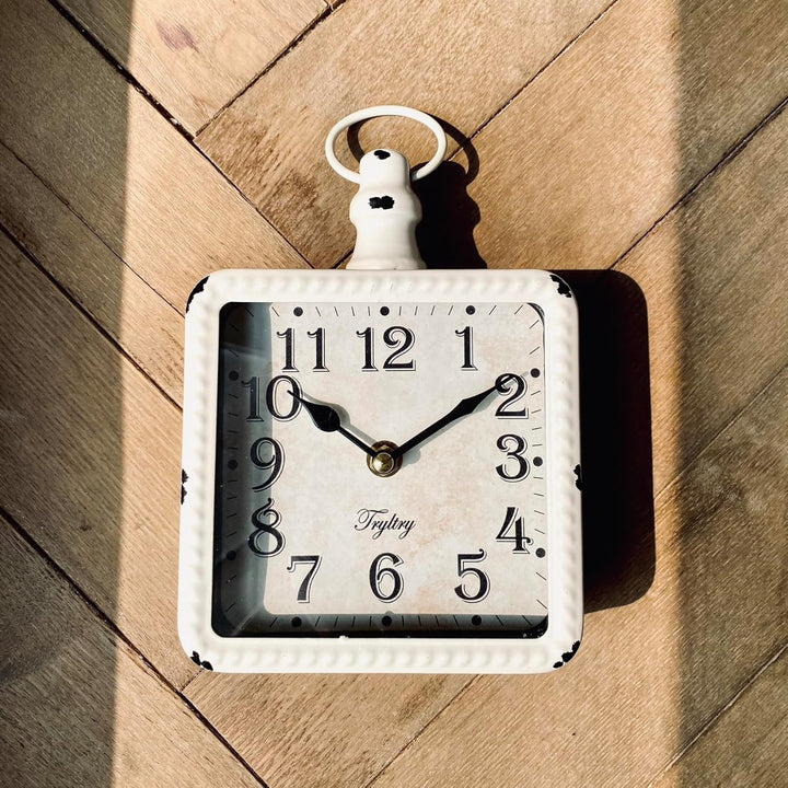 TRYLTRY Rechteckige kleine Wanduhr, batteriebetrieben, lautlos, Vintage-Dekoration, Wanduhr, antikes
