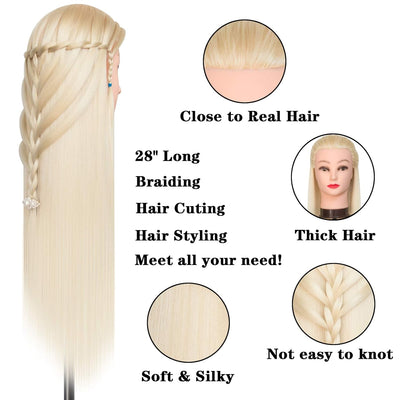 Frisierkopf, DanseeMeibr 26-28 Inch 100% Kunsthaar Weich Professioneller Friseurkopf Übungskopf Fris