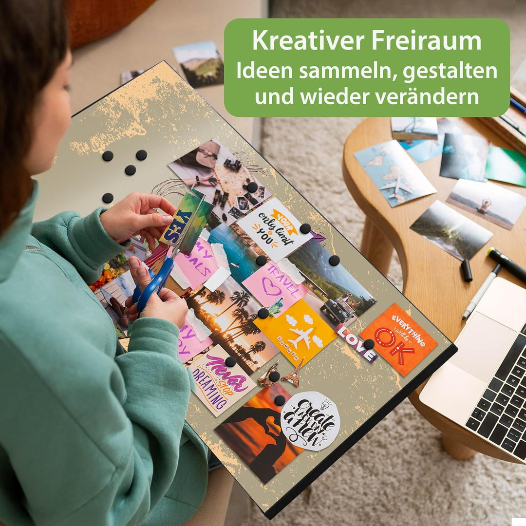 banjado Magnettafel schwarz 78 x 37cm / Magnetwand Metall/Magnetpinnwand als Memoboard/Pinnwand Magn