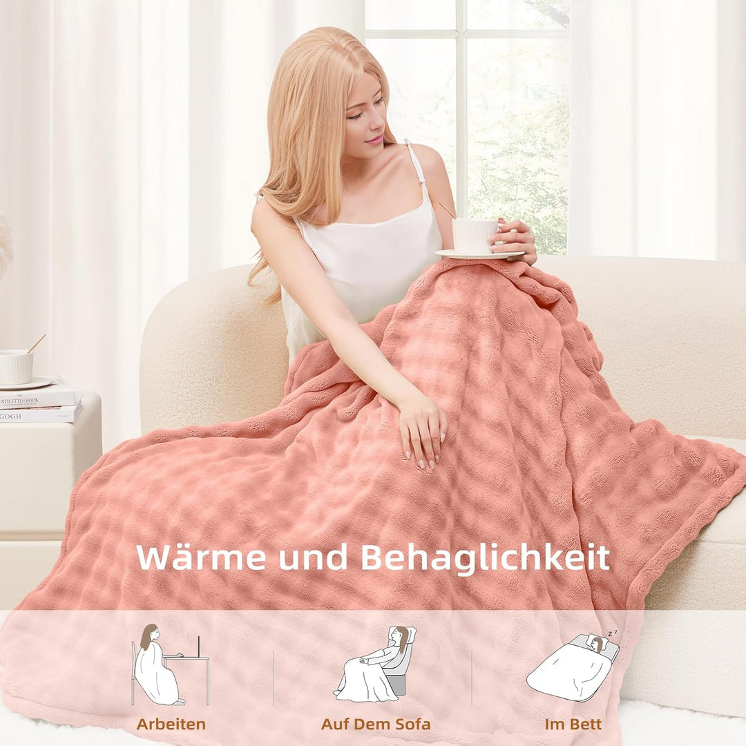 Heizdecke 130x180 cm, Heizdecke mit Abschaltautomatik, Wärmedecke mit 9 Heizstufen und 10 Stunden Ti