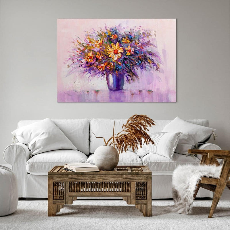 ARTTOR Bilder auf Leinwand 100x70cm Leinwandbild mit Rahmen Blumen Vase Gross Wanddeko Bild Schlafzi