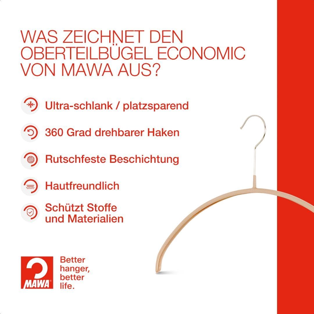 MAWA Kleiderbügel, Set mit 10 hochwertigen, platzsparenden, rutschfesten Kleiderbügeln, ideal für T-