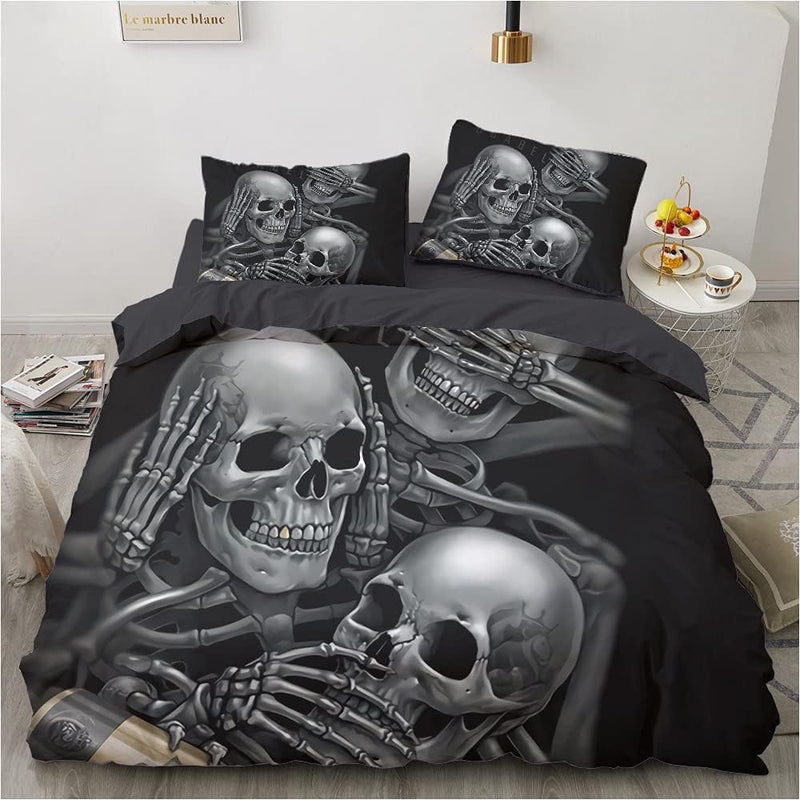 Luowei Bettwäsche 3D Skull Bettbezug Set 155x220cm Halloween-Thema Weiche Microfaser Bettbezug und 2