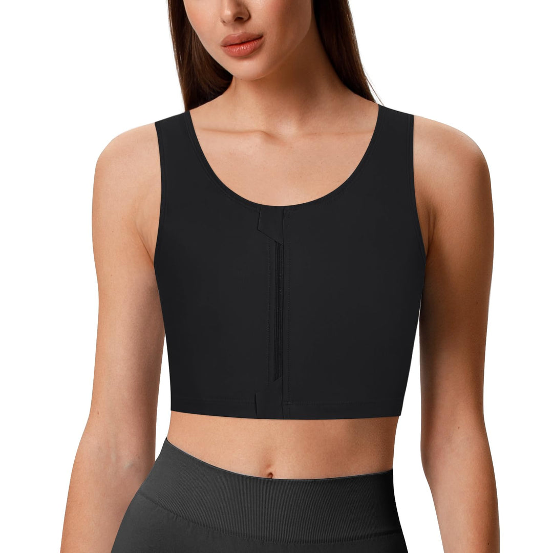 Trans Binder Transgender FTM Zip Up Atmungsaktives Halbes Brust Binder Schwarz 3XL, Schwarz 3XL