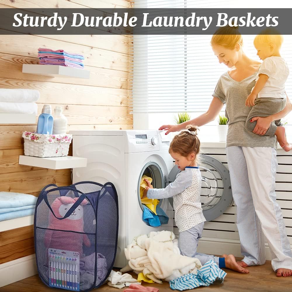 4Pcs Mesh Falten Wäschekörbe, 75L grosse Pop-up Wäsche Hamper Bins zusammenklappbar mit Griffen und