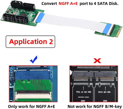 chenyang Mini PCI-E ＆ NGFF A+E Key auf 4 SATA 3.0 Port Multiplier Adapter 6Gbps Festplatte Erweiteru