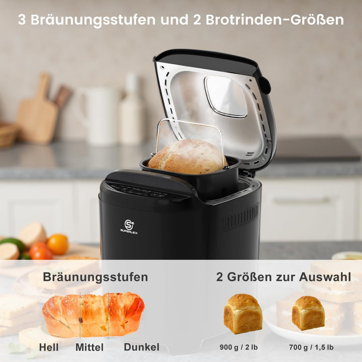 Brotbackautomat 550W Bread Maker Machine Brotbackautomaten mit 11 Programme 2 Grössen 700g 900g LCD