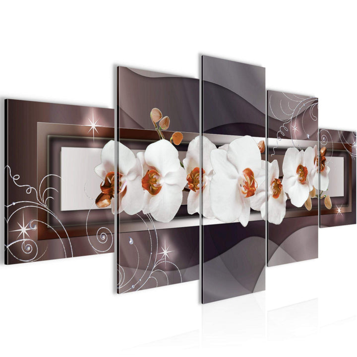Runa Art Wandbilder Blumen Orchidee 5 Teilig Bild auf Vlies Leinwand Deko Wohnzimmer Abstrakt Braun