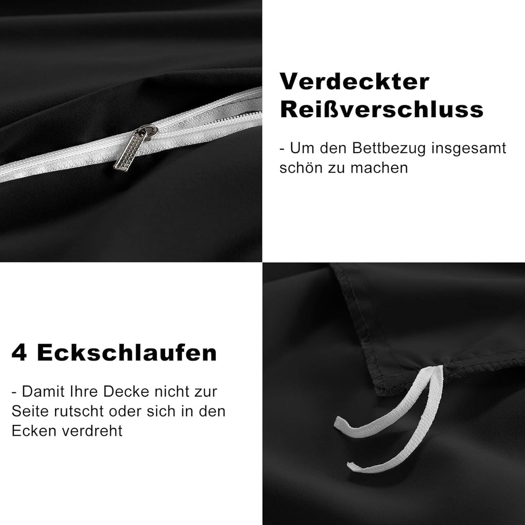 WAVVE Bettwäsche 220x240 3 teilig Schwarz - Bettbezug 220 x 240 Set mit Kissenbezüge 80x80 cm, Bettw