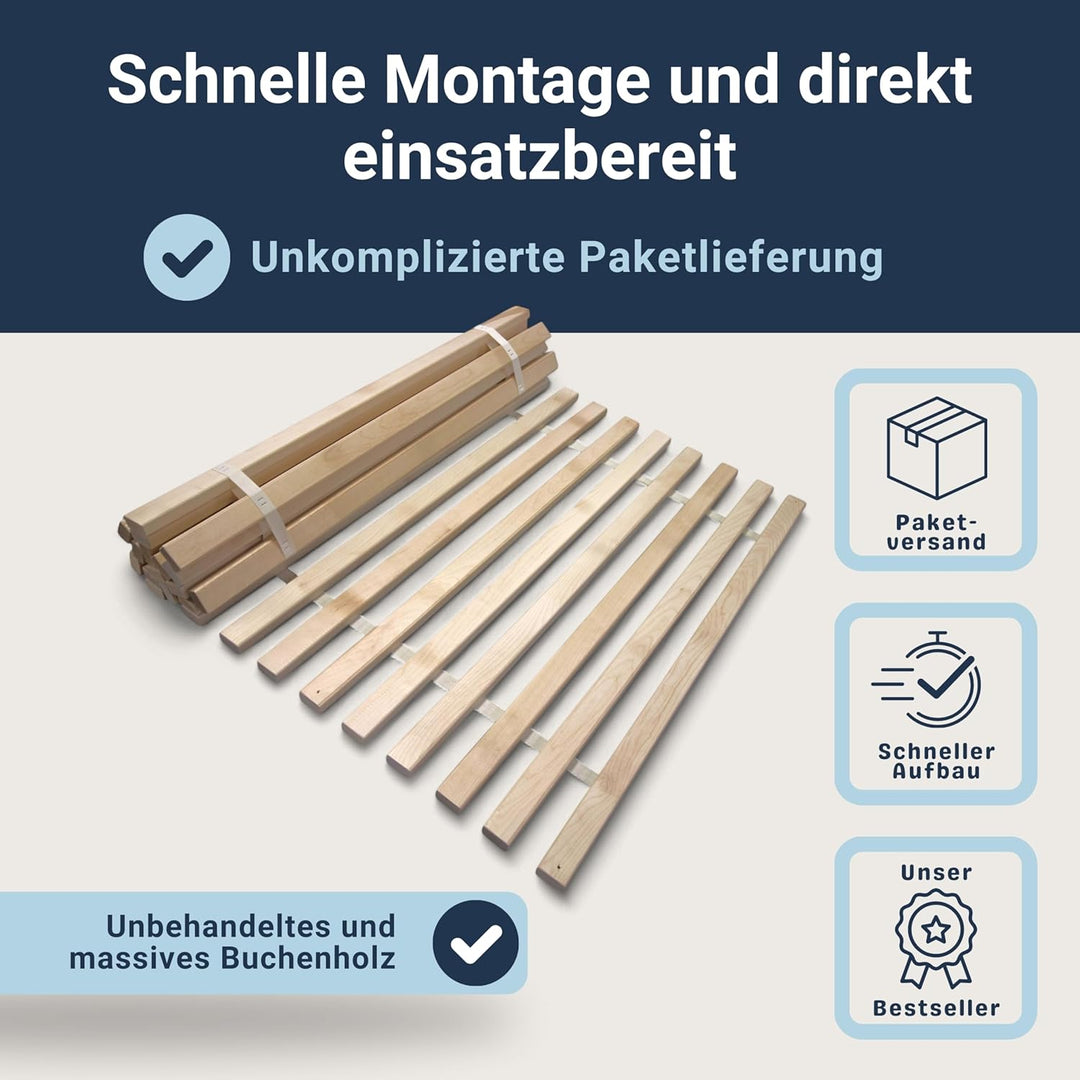 Madera Rollrost XXL mit 23 extra stabilen Leisten aus massiven Buchenholz, belastbar bis ca. 280 kg,