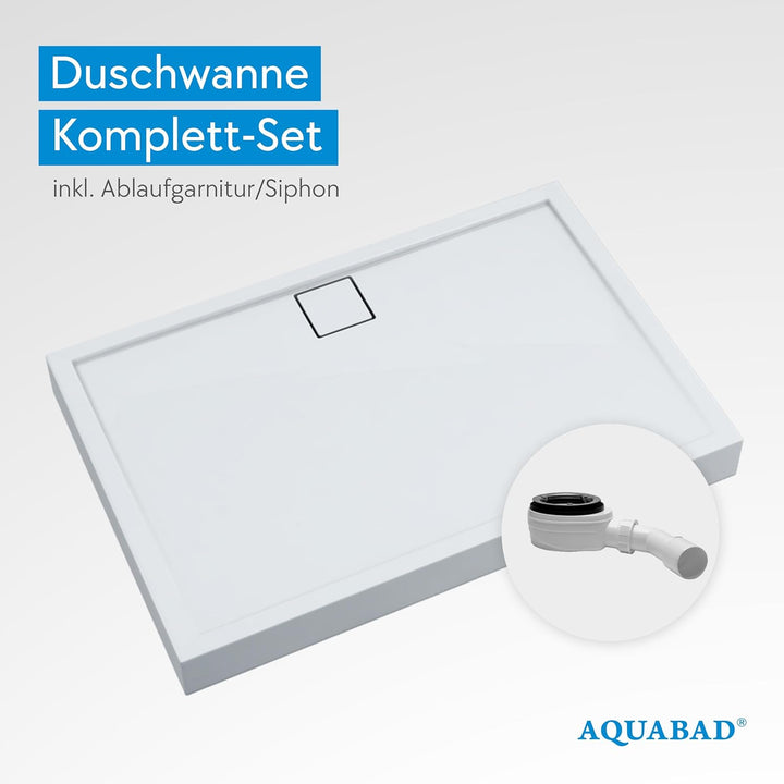 AQUABAD Duschwanne/Duschtasse | Komplettset Finca mit LeakProtect Technologie Smooth White 80x140cm
