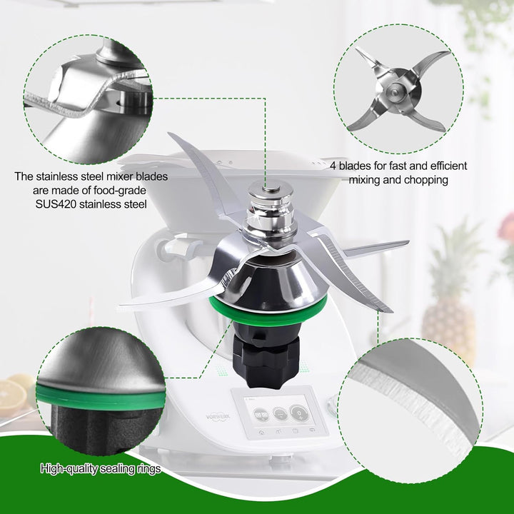 Messer für Vorwerk Thermomix TM5 und TM6, Spalivivre Edelstahl Ersatzmesser mit Dichtring, Mixmesser