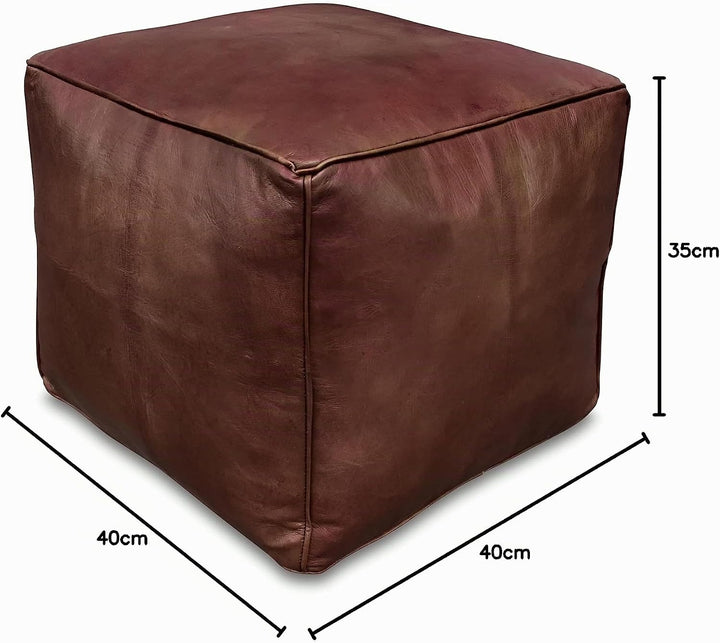 See the Good Quadratischer Leder Pouf - Handgefertigt - gefüllt geliefert - Ottoman, Sitzsack, Fussh