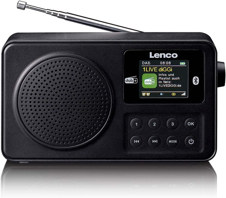 Lenco PDR-033BK DAB+ Radio tragbar – Bluetooth 5.3, FM, Akku, Farbdisplay, Wecker, Einschlaftimer, 3