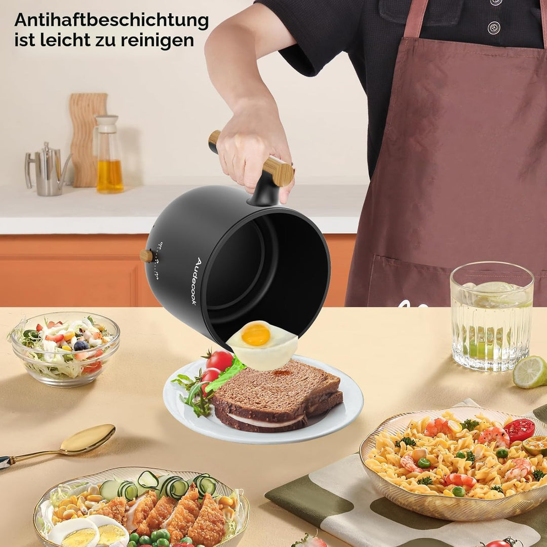 Audecook - Elektrischer Dampfgarer, tragbarer Mini-Kocher, 1,8 l, elektrischer Kochtopf mit Antihaft