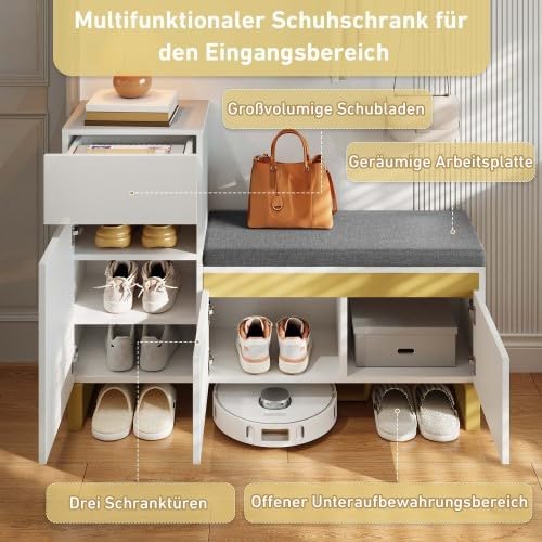 Merax Schuhschrank mit Sitzbank – Schuhbank mit Sitzfläche und mehrstöckigem Stauraum, modernes Schu