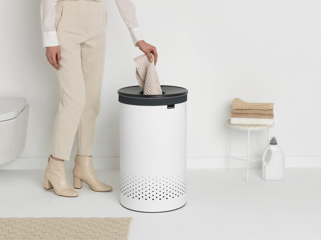 Brabantia - Wäschekorb - Quick-Drop-Öffnung - Perfekt sitzenden Baumwollwäschesack - Korrosionsfrei