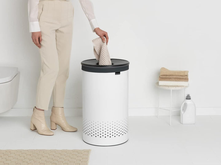 Brabantia - Wäschekorb - Quick-Drop-Öffnung - Perfekt sitzenden Baumwollwäschesack - Korrosionsfrei